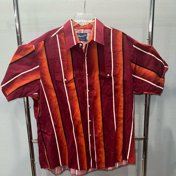 Vtg Wrangler Western Shirt Mens XXL Striped Short Sleeve Pearl‎ Snap Button Up